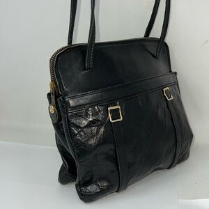 Dofan of France Vintage Soft Black Leather  Zip Top Shoulder Bag